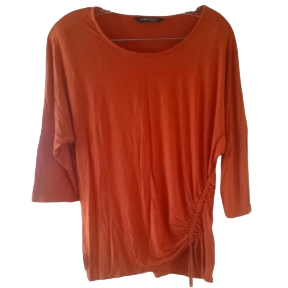 Lisette L Montreal Orange Ruched Front 3/4 Sleeve Top Size Medium